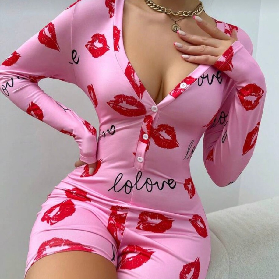 Kiss Me Dudak Desenli Uzun Kollu Gecelik — görsel 3