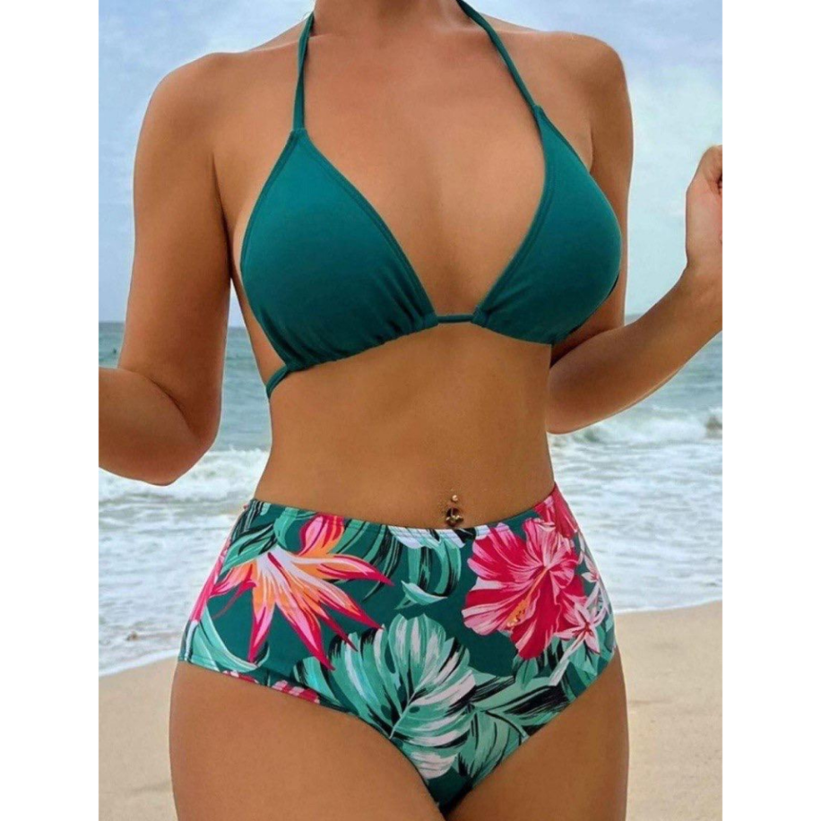 Premium 3 'lü Tropikal Plaj Seti - Yüksek Bel Bikini ve Şifon Kimono — görsel 5