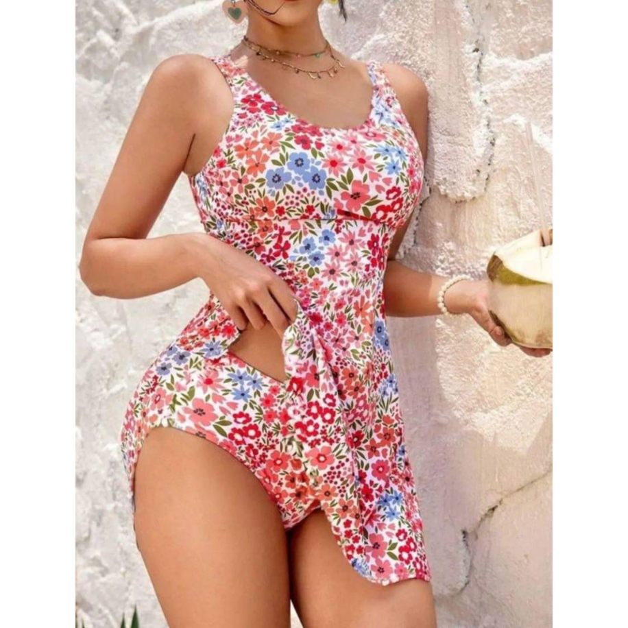 Premium Etekli Floral Mayo / Yazlık Çiçekli Elbise Mayo