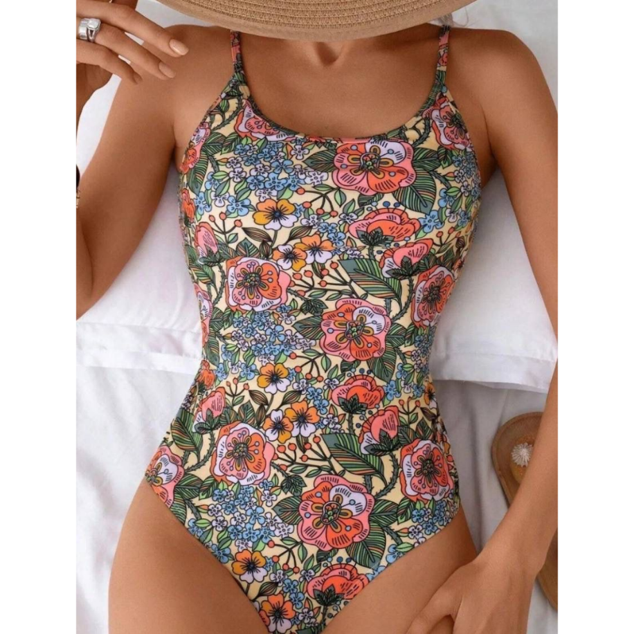 Premium Sırt Dekolteli Botanik Desenli Mayo / Tankini Takımı