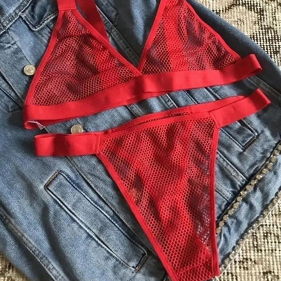 Red Net İkili Takım – Esnek File Sütyen String Set — görsel 3