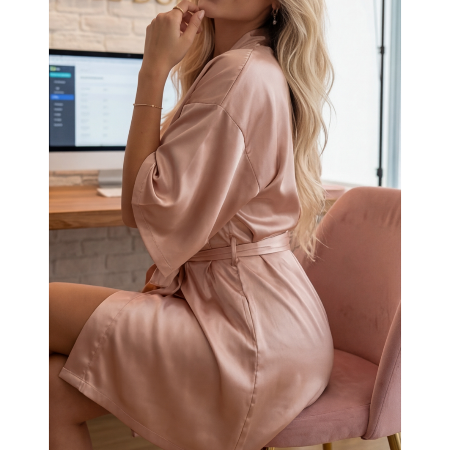 Şampanya Rengi Saten Sabahlık – Lüks Satin Robe — görsel 4