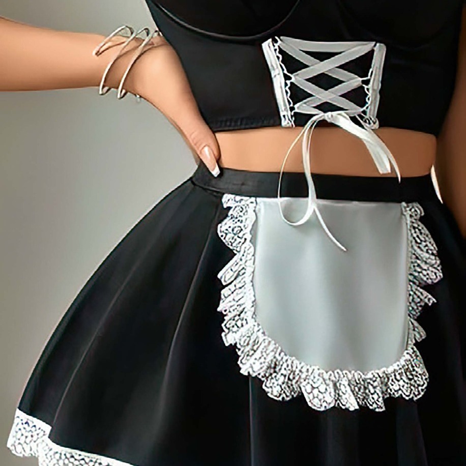 Siyah Dantel Detaylı Fantezi Hizmetçi Kostümü — görsel 3