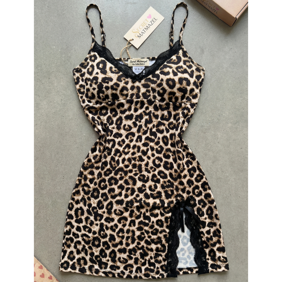 Wild Desire Leopar Desenli Dantelli Mini Gecelik – Cesur    Feminen — görsel 3